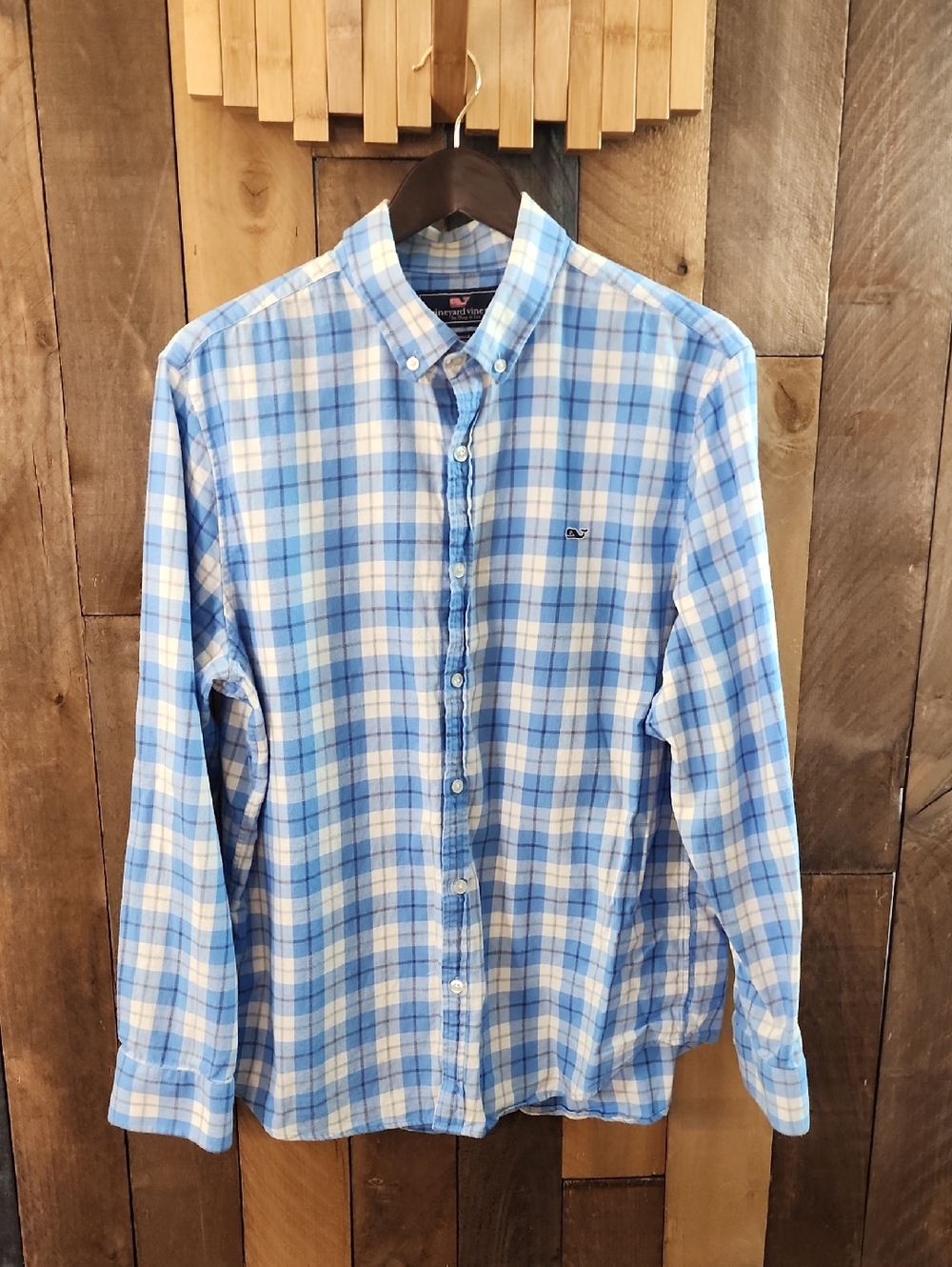Vineyard Vines Light Blue and White Plaid Button-Down Shirt